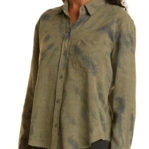 Rails Women Top Olive Tie Dye Ingrid Raw Button Down Shirt